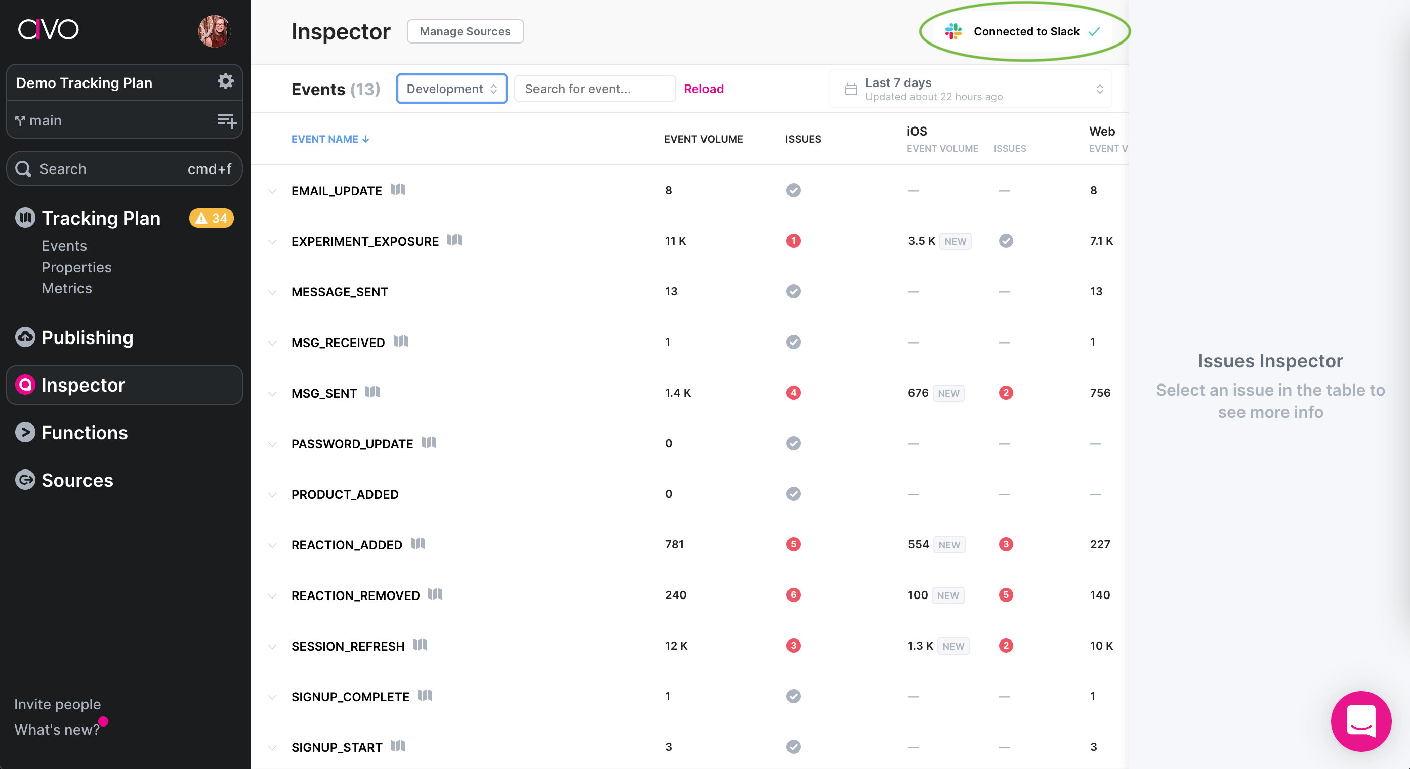Inspector receiving events